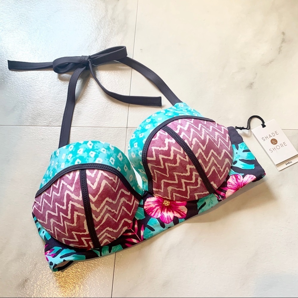 😘Shade & shore purple floral halter bikini top 34c